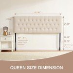 Tufted Queen Size Upholstered Headboard in Beige