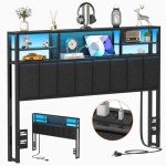 Furnulem Full Upholstered Headboard with Storage & LED