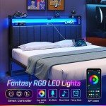 Queen Size Headboard with LED Lights & Storage
