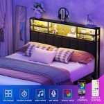 Furnulem Full Upholstered Headboard with Storage & LED