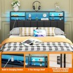 Furnulem Full Upholstered Headboard with Storage & LED