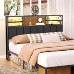 Furnulem Full Upholstered Headboard with Storage & LED