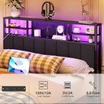 Furnulem Full Upholstered Headboard with Storage & LED