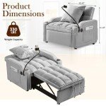 Versatile Velvet Futon Sofa Bed Chair in Grey