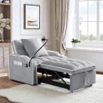 Versatile Velvet Futon Sofa Bed Chair in Grey