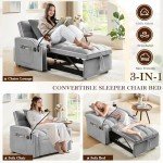 Versatile Velvet Futon Sofa Bed Chair in Grey