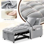 Versatile Velvet Futon Sofa Bed Chair in Grey