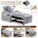 Versatile Velvet Futon Sofa Bed Chair in Grey