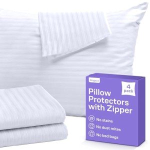 4 Standard Size Pillow Protectors with Zippers