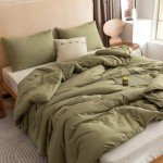 Olive Green Boho Queen Comforter Set, 3 Pieces