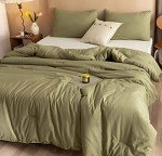 Olive Green Boho Queen Comforter Set, 3 Pieces