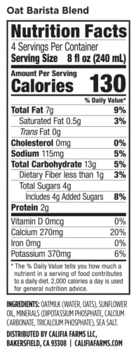 Califia Farms Unsweetened Oat Milk Pack of 6