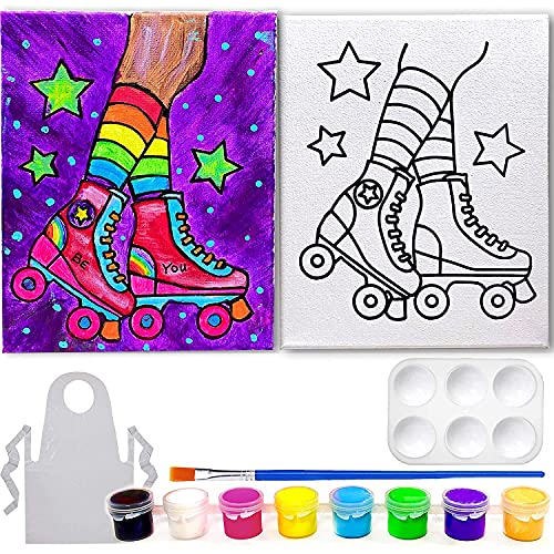 8x10 Canvas Painting Set for Kids - Unicorn Paris Rainbow DogLove Mermaid Retro Skates Panda Baloons