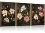 Floral Canvas Wall Art Set of 3 Prints