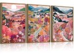 Colorful Mountain Floral Wall Art Set of 3