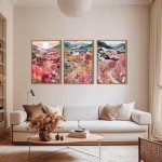 Colorful Mountain Floral Wall Art Set of 3