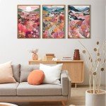 Colorful Mountain Floral Wall Art Set of 3
