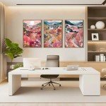 Colorful Mountain Floral Wall Art Set of 3