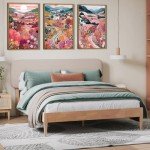 Colorful Mountain Floral Wall Art Set of 3