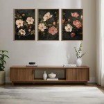 Floral Canvas Wall Art Set of 3 Prints