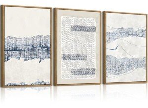 Boho Blue Abstract Canvas Art Set of 3