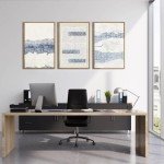 Boho Blue Abstract Canvas Art Set of 3