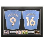 Erling Haaland & Rodri Signed Man City Shirts Frame