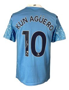 Sergio Aguero Autographed Manchester City Soccer Jersey