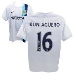 Sergio Aguero Autographed Manchester City Jersey #16