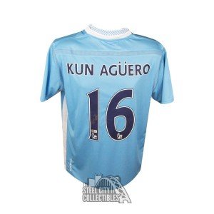 Sergio Aguero Signed Manchester City Jersey - Gold Ink