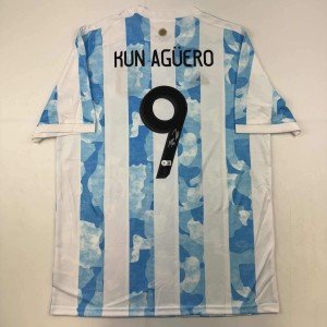 Sergio Aguero Signed Argentina Blue Soccer Jersey