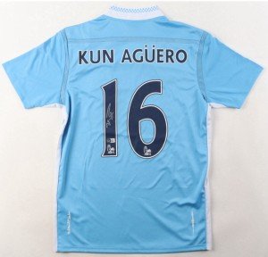Sergio Aguero Autographed Manchester City Jersey