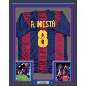 Framed Andres Iniesta Barcelona Reprint Jersey