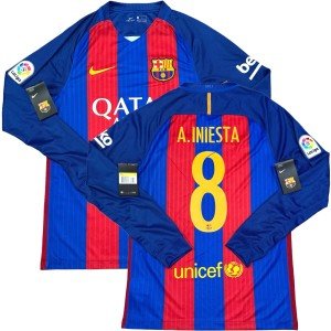 Barcelona Home Jersey #8 A. Iniesta - Small Long Sleeve