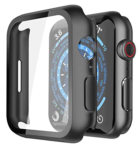 Misxi 2-Pack PC Case & Tempered Glass for Apple Watch