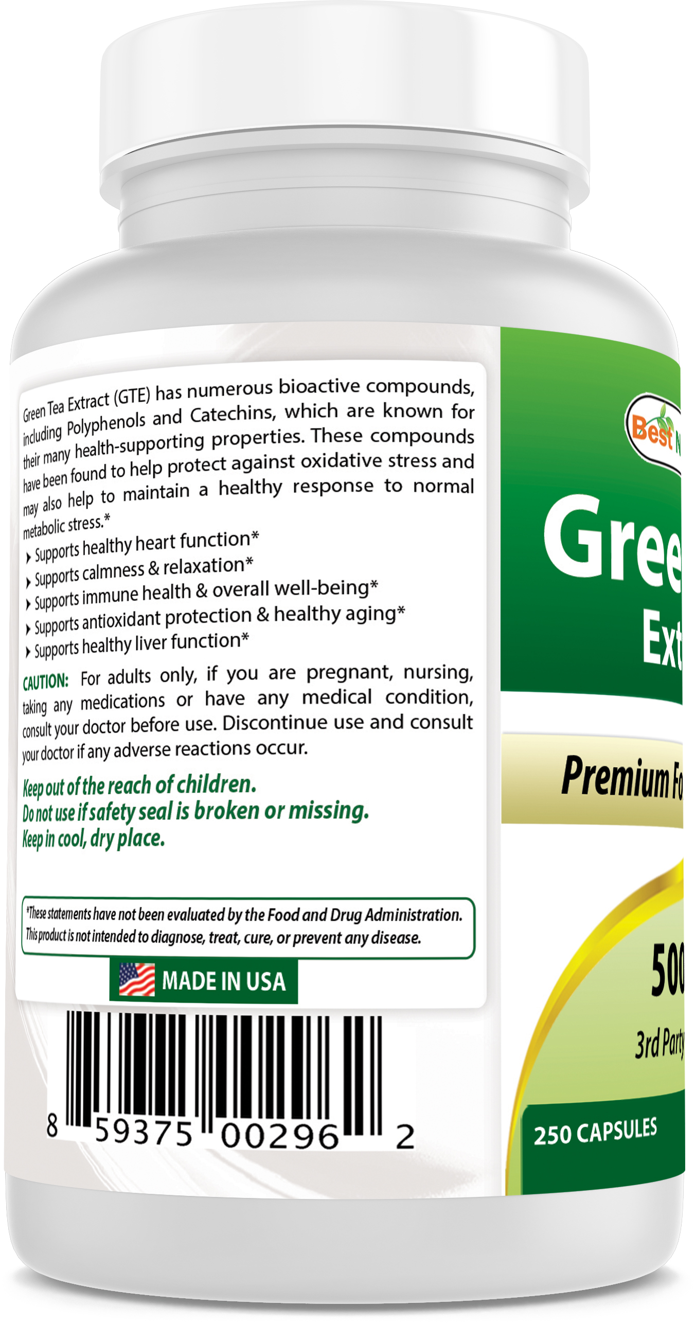 Green Tea Extract - 500mg, 250 Capsules