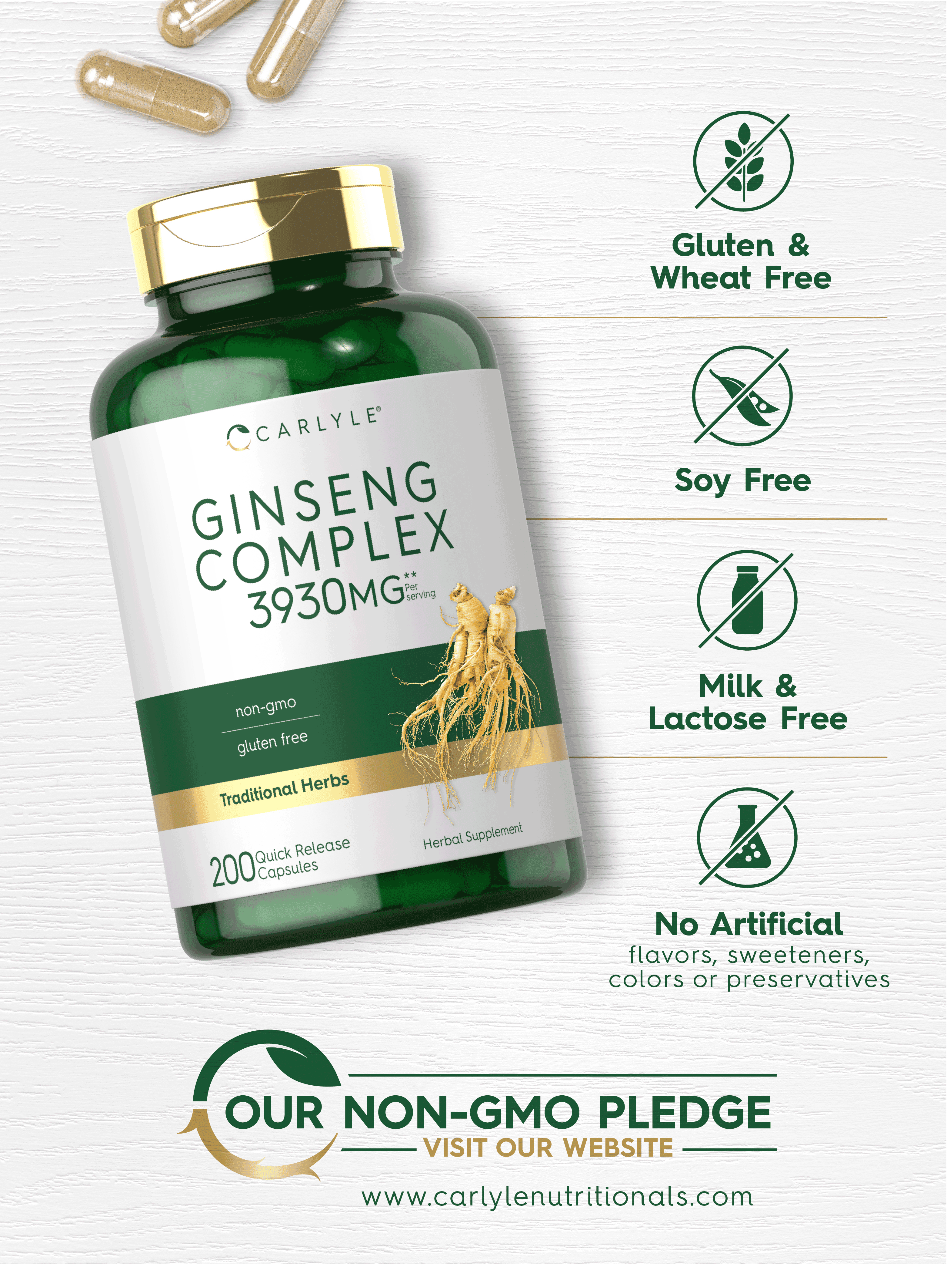 Ginseng Extract Complex | 200 Capsules | Non-GMO