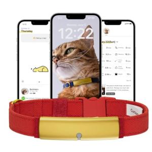 Smart Cat Collar Health Tracker with Alerts (Red)