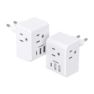 2-Pack European Travel Plug Adapter with USB Ports