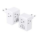2-Pack European Travel Plug Adapter with USB Ports