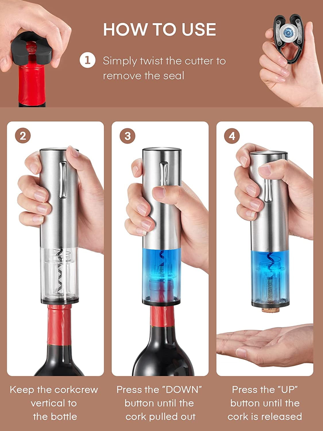 Cordless Electric Wine Opener with Charging Base