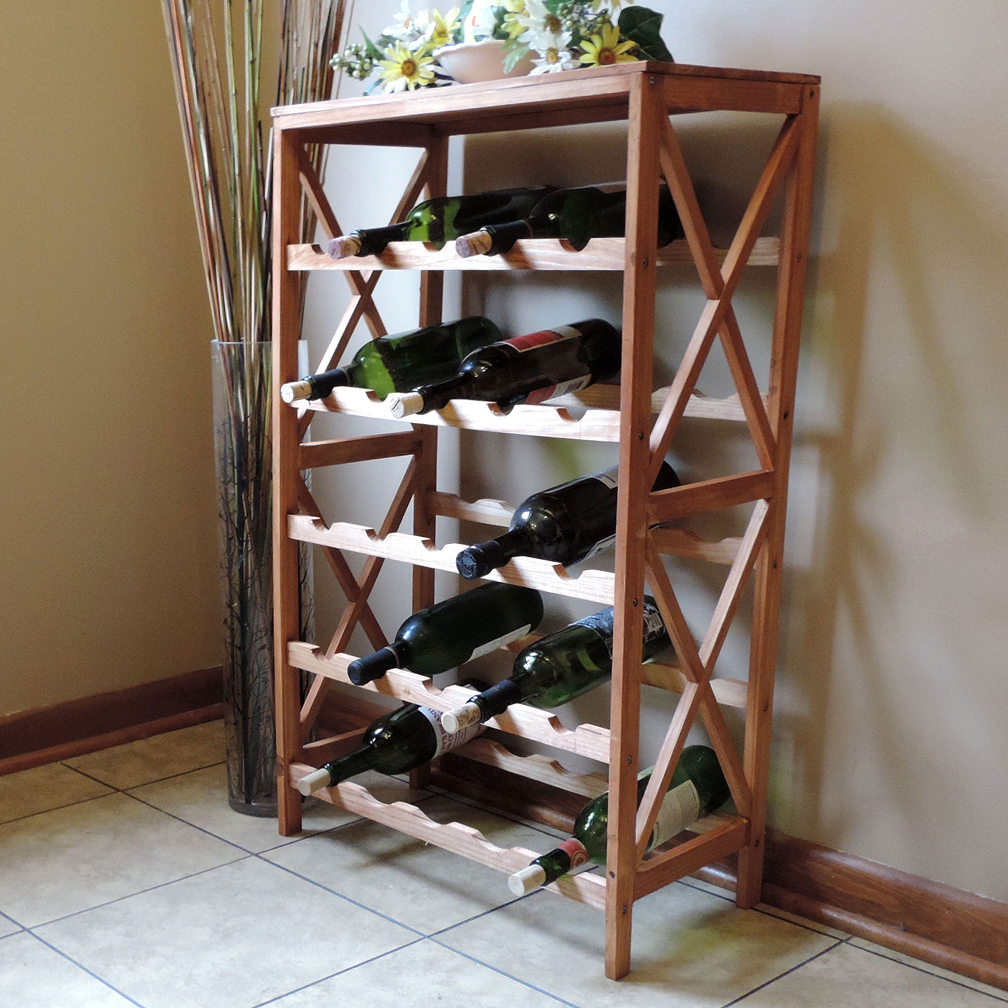 Freestanding 25-Bottle Wine Rack with Tabletop