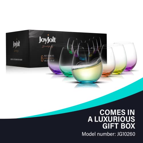 JoyJolt HUE Set of 6 Stemless Wine Glasses