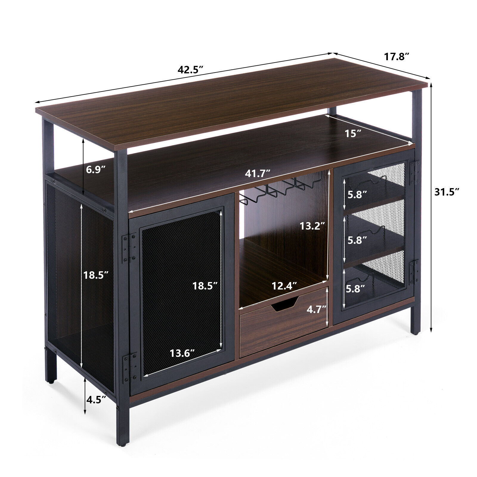 Brown 43" Industrial Wine Bar Cabinet and Rack