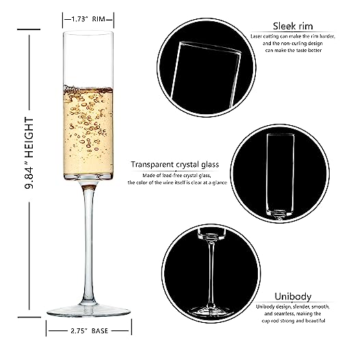 Elegant Hand Blown Crystal Champagne Flutes Set