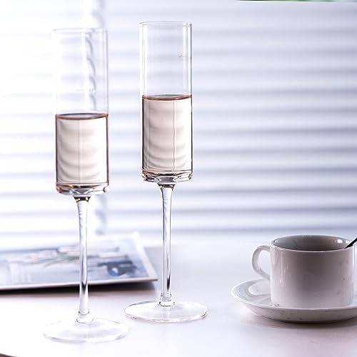 Elegant Hand Blown Crystal Champagne Flutes Set