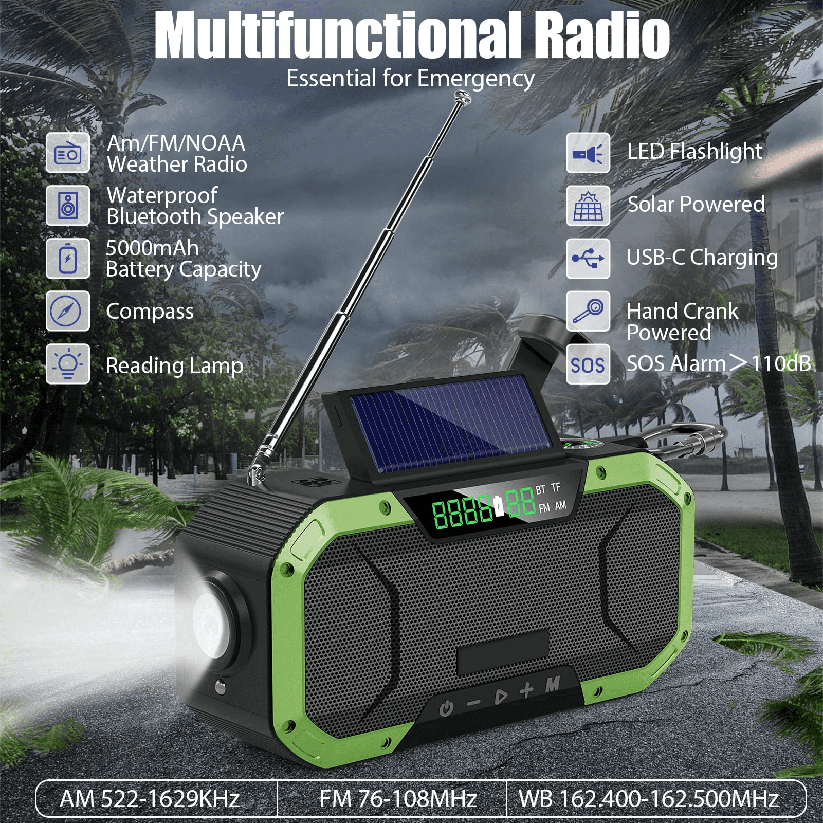 iFanze Solar Hand Crank Weather Alert Radio