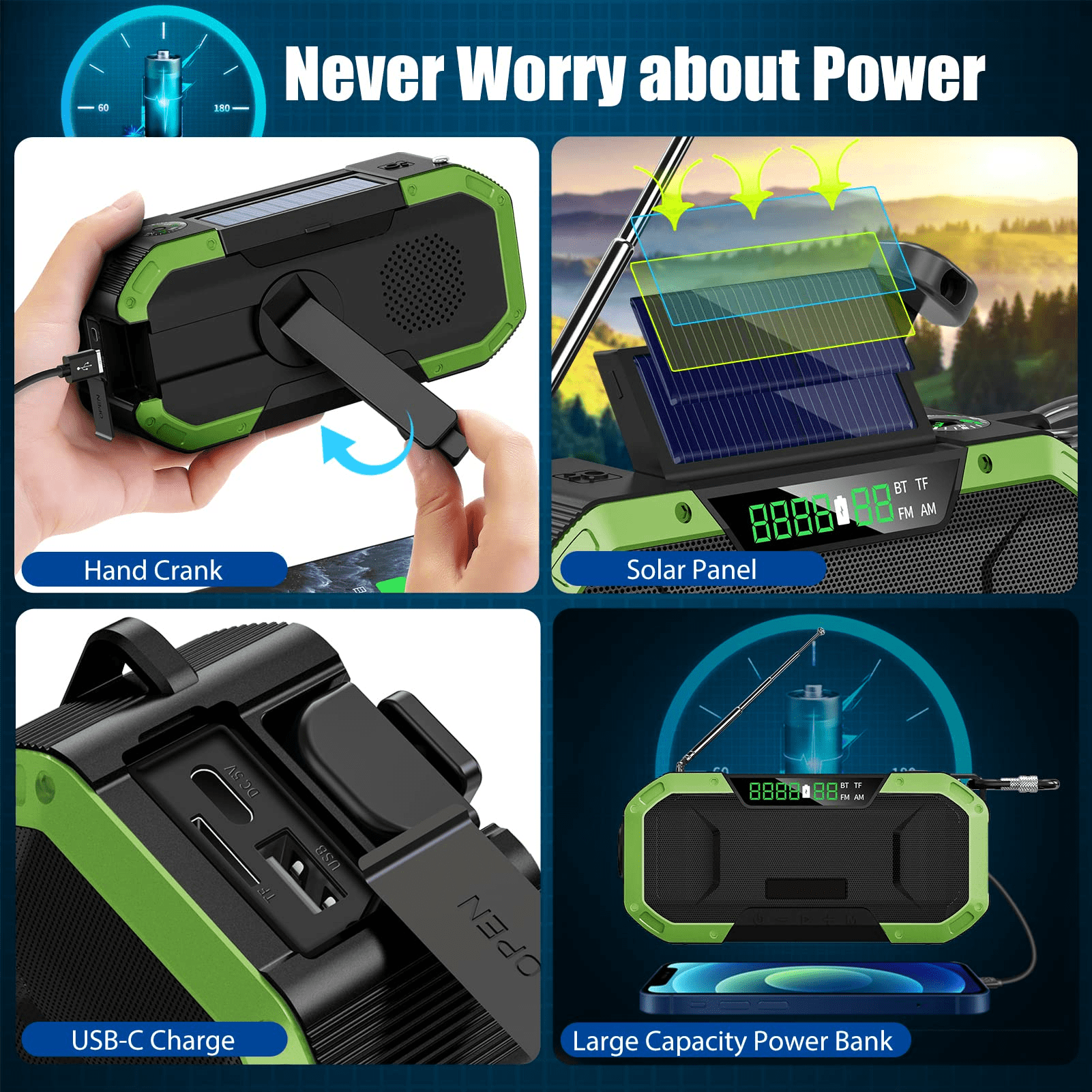 iFanze Solar Hand Crank Weather Alert Radio