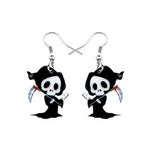 Grim Reaper Skull Halloween Drop Earrings