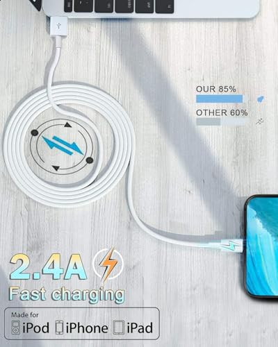 Apple MFi Certified 2M Lightning USB Charger Cable Pack